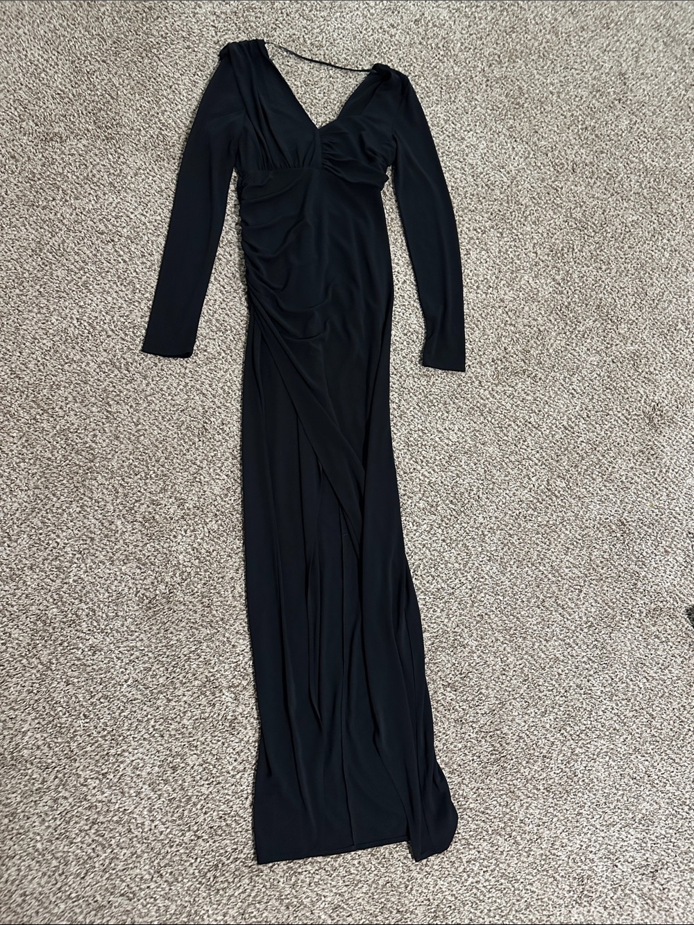 Zac Posen Black Long-Sleeve V-Neck Ruched Maxi Dress